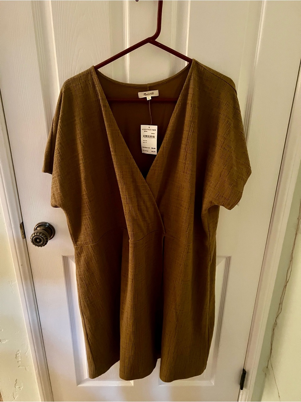 Madewell Olive Wrap V-Neck Short Sleeve Dress